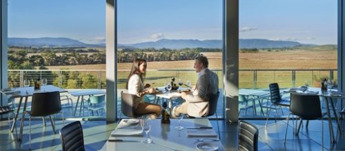 Couple dining at Yering Station Winebar Restaurant, Yarra Valley