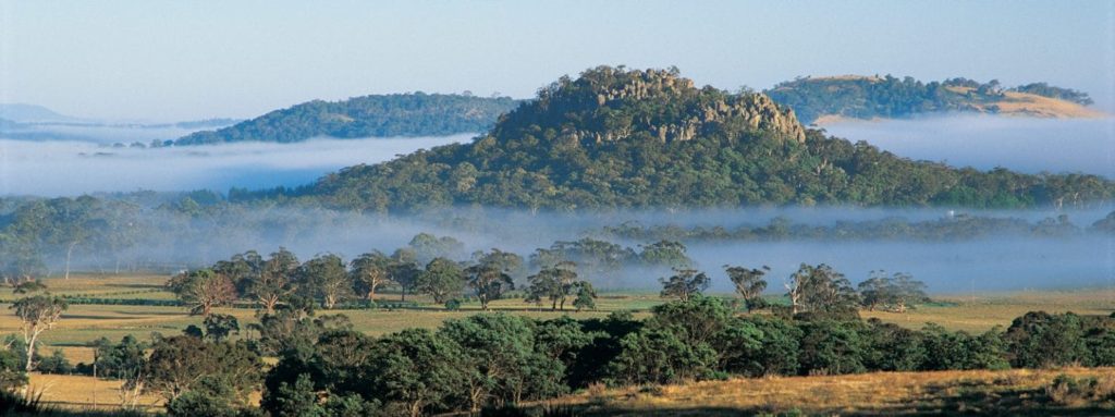 Elevated view of Hanging Rock in cloud